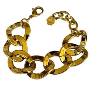 RJ Graziano Gold Tone curved Link Chain chunky Bracelet Statement Designer